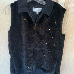 St. John gold studded fur vest